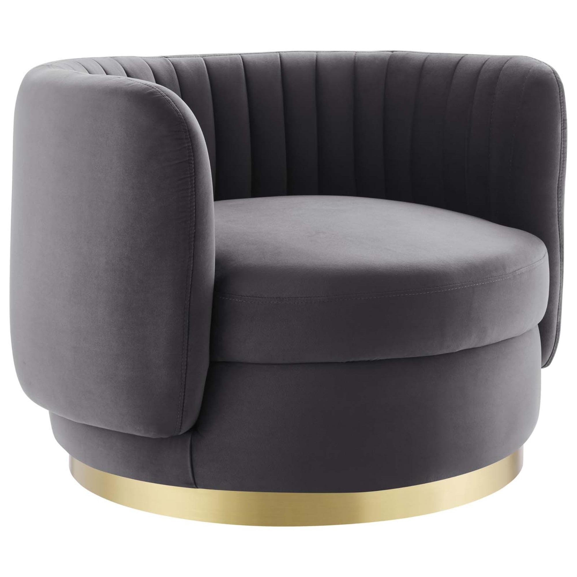 Gold Gray Velvet Swivel Accent Chair with Metal Base