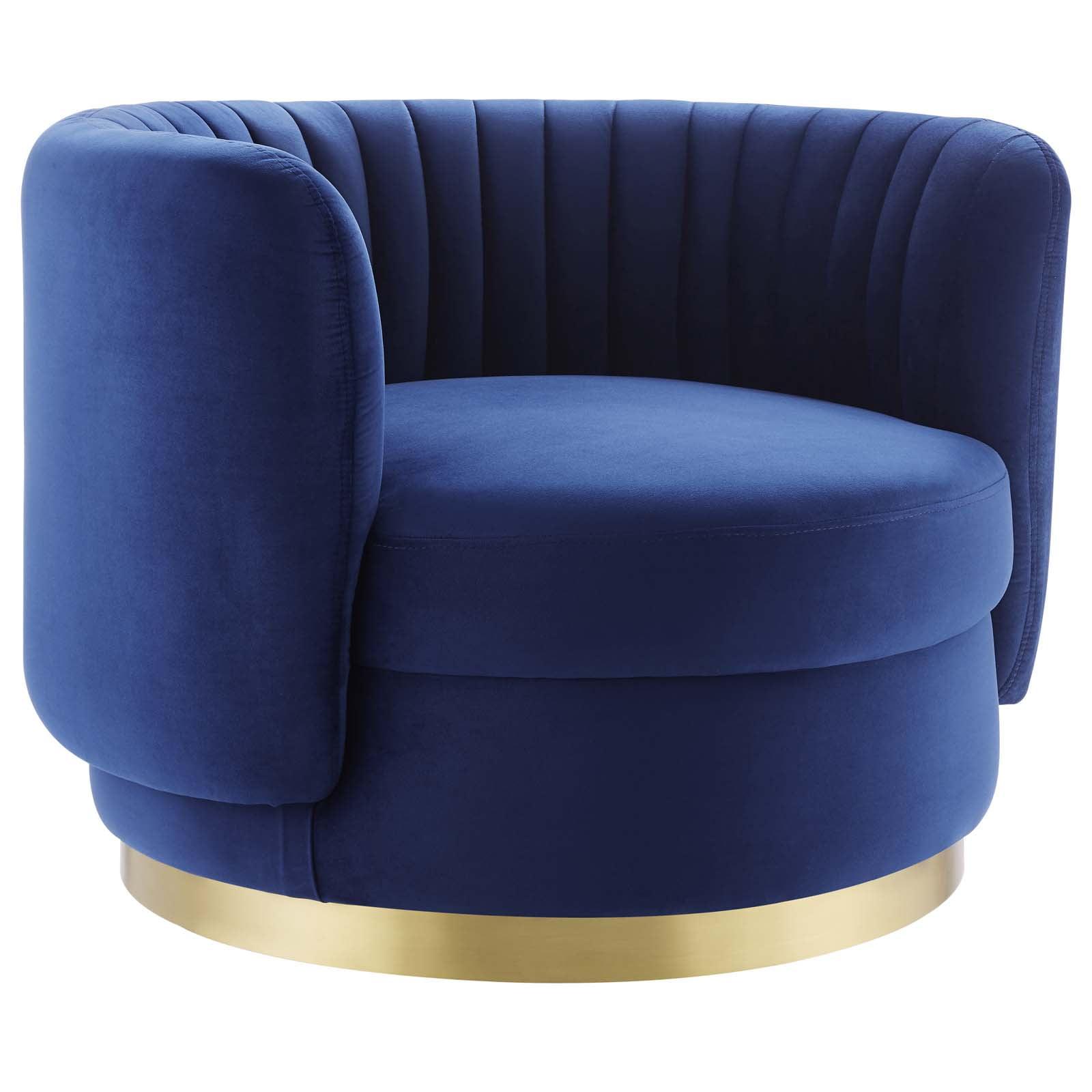 Modway Embrace Tufted Performance Velvet Swivel Chair in Gold/Navy