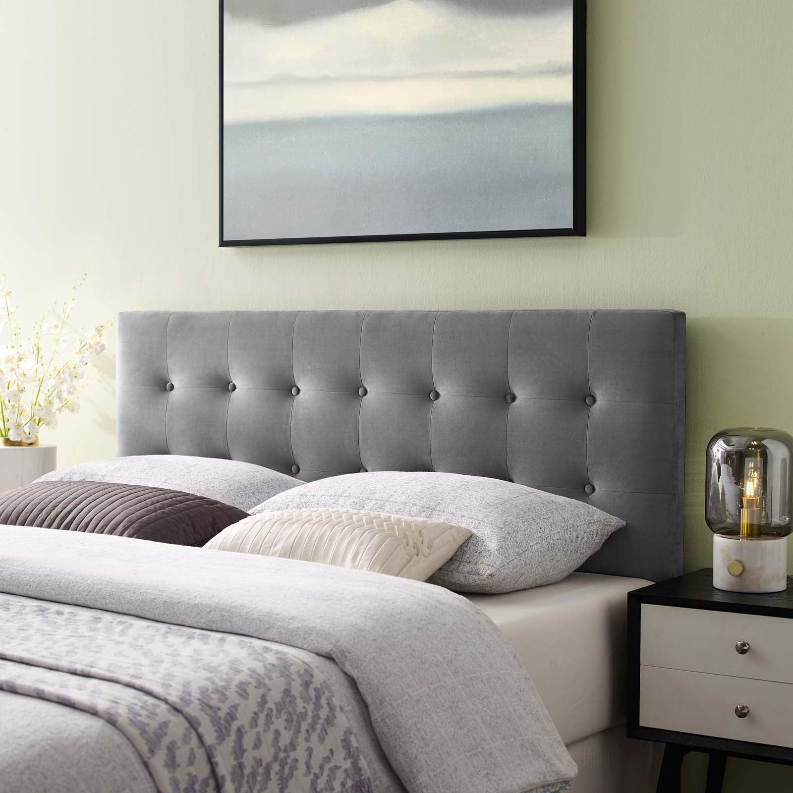 Gray Full Tufted Velvet Upholstered Headboard