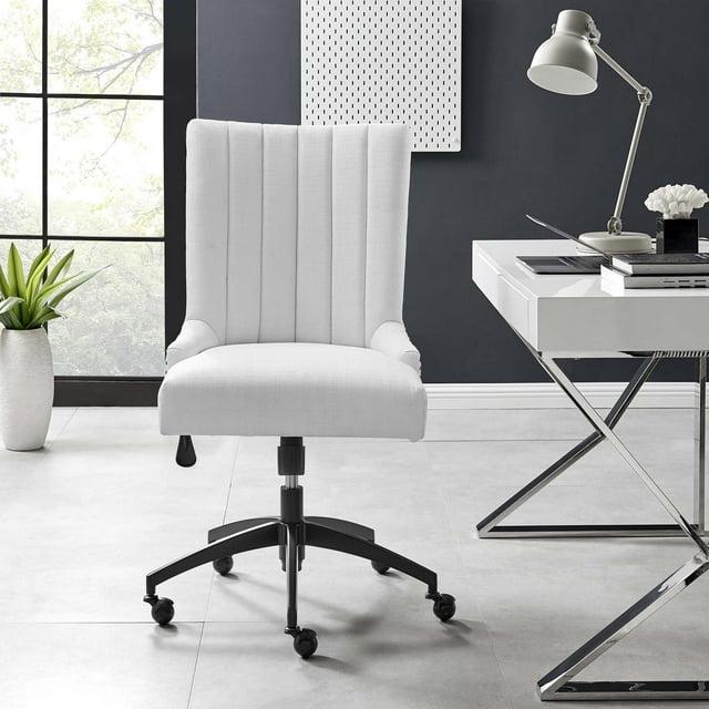 Empower Channel Tufted Fabric Office Chair Black/White - Modway: Armless, with Wheels, Adjustable Height