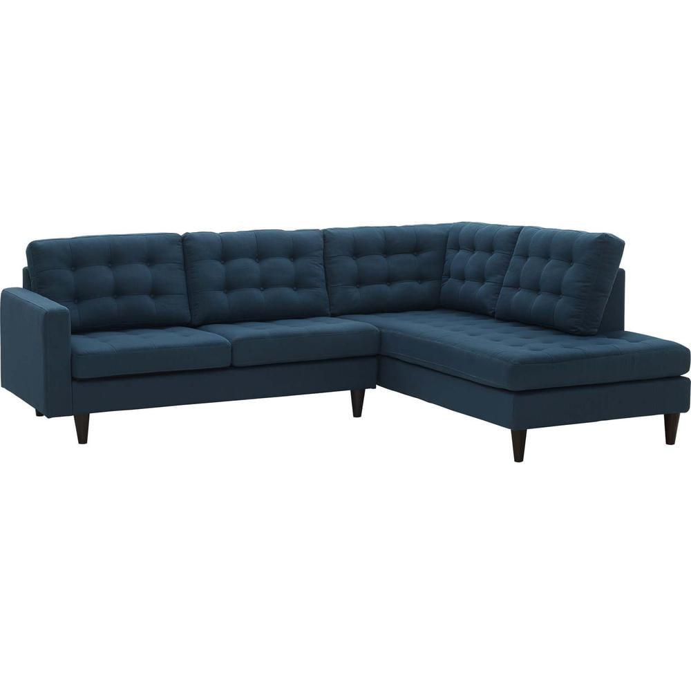 Azure Tufted Fabric 2-Piece Sectional Sofa with Wood Legs