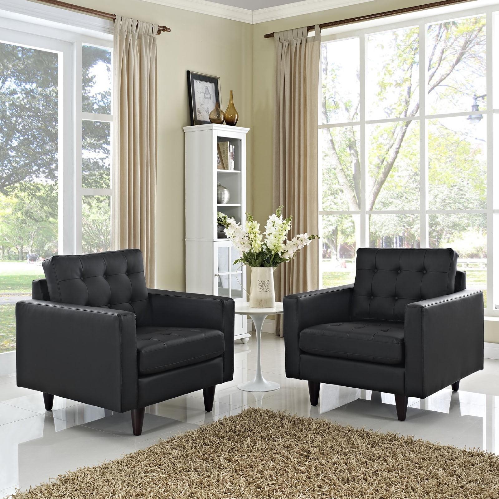 Black Leather Mid-Century Modern Armchair Set