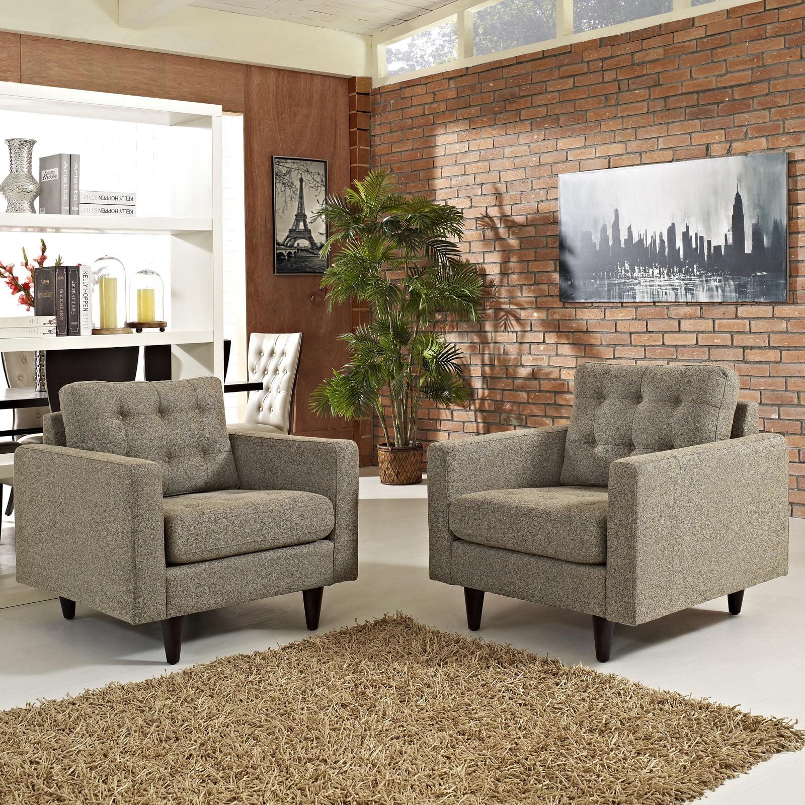 Modway Empress Armchair Upholstered Fabric Set of 2 in Oatmeal