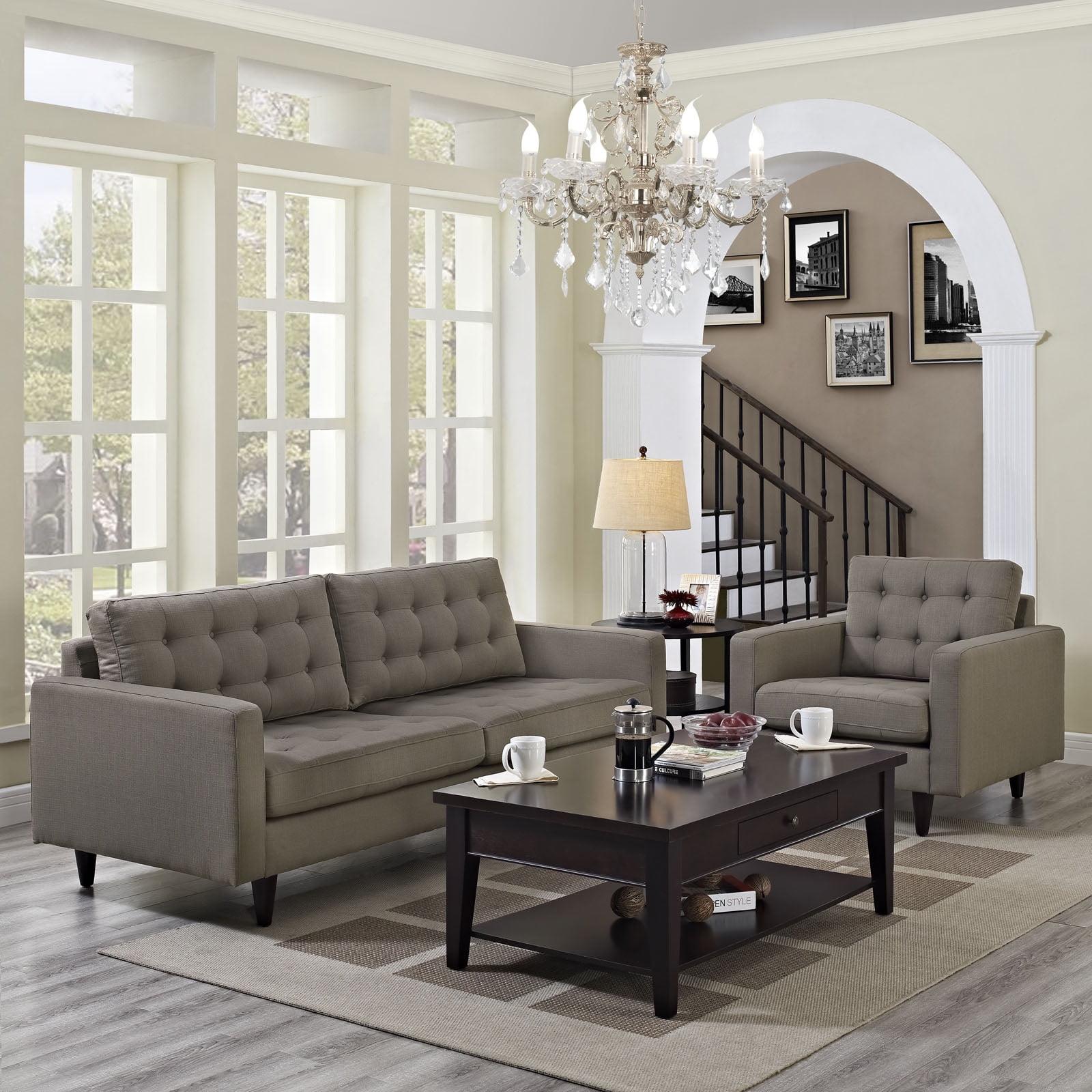 Granite Tufted Fabric Armchair and Sofa Set with Wood Legs