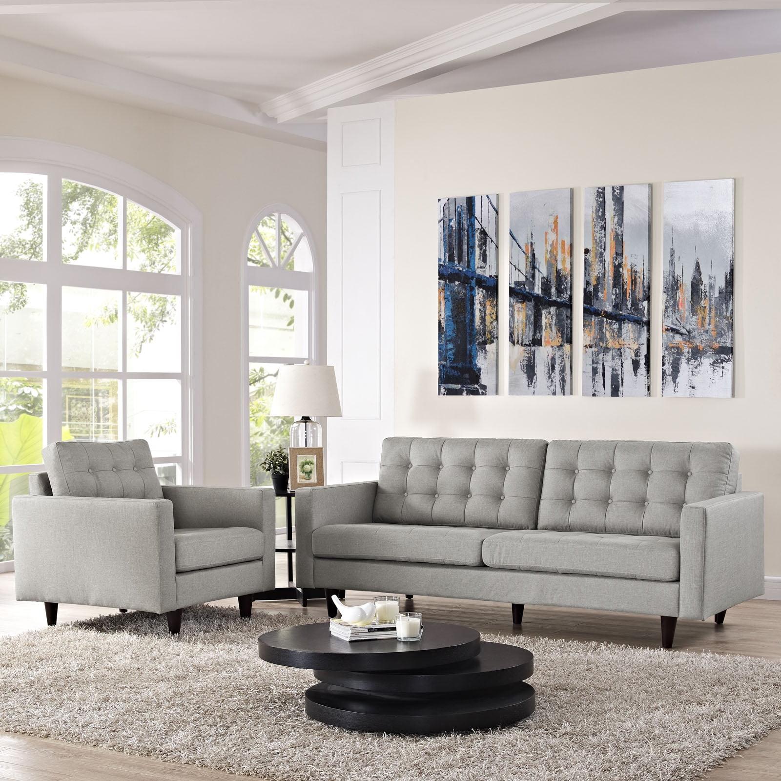 Modway Empress Armchair and Sofa Set of 2 in Light Gray