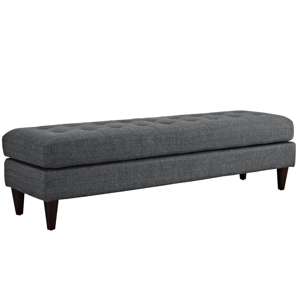 Empress 71'' Gray Fabric Upholstered Large Bench with Tufted Buttons