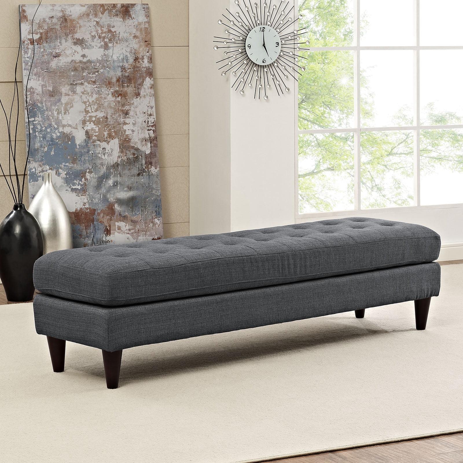 Empress 71'' Gray Fabric Upholstered Large Bench with Tufted Buttons