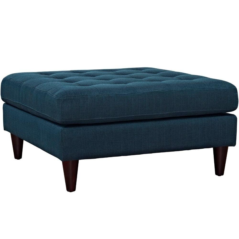 Azure Blue Tufted Polyester Cocktail Ottoman, 35.5"