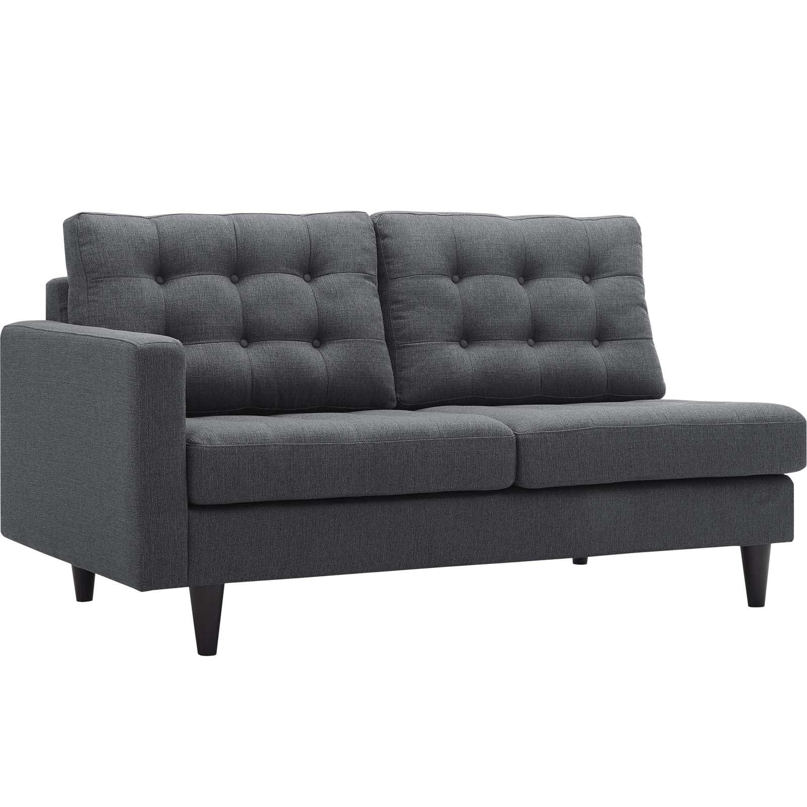 Gray Fabric Tufted Loveseat with Wooden Legs and Track Arms