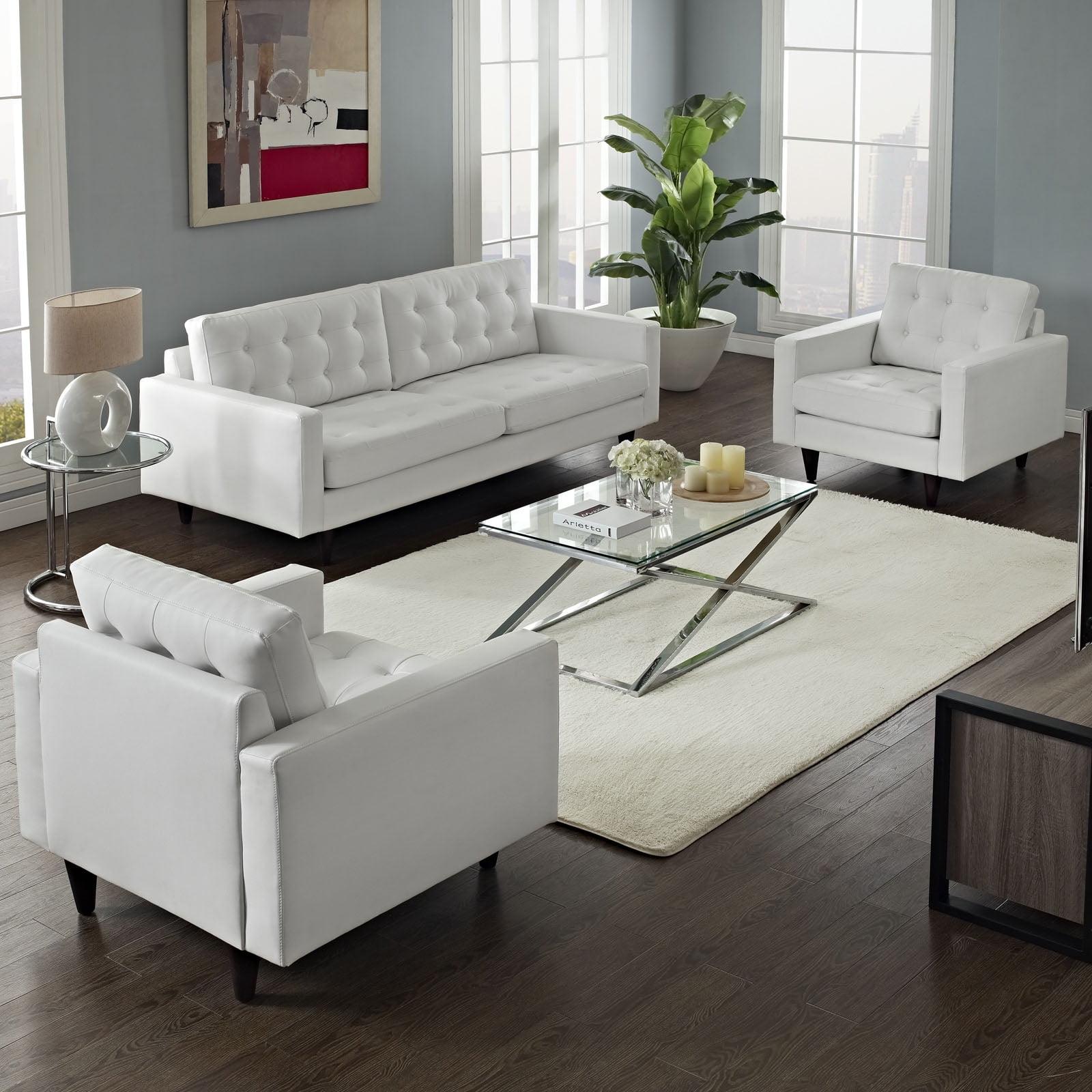 Empress Modern White Bonded Leather Sofa and Armchair Set