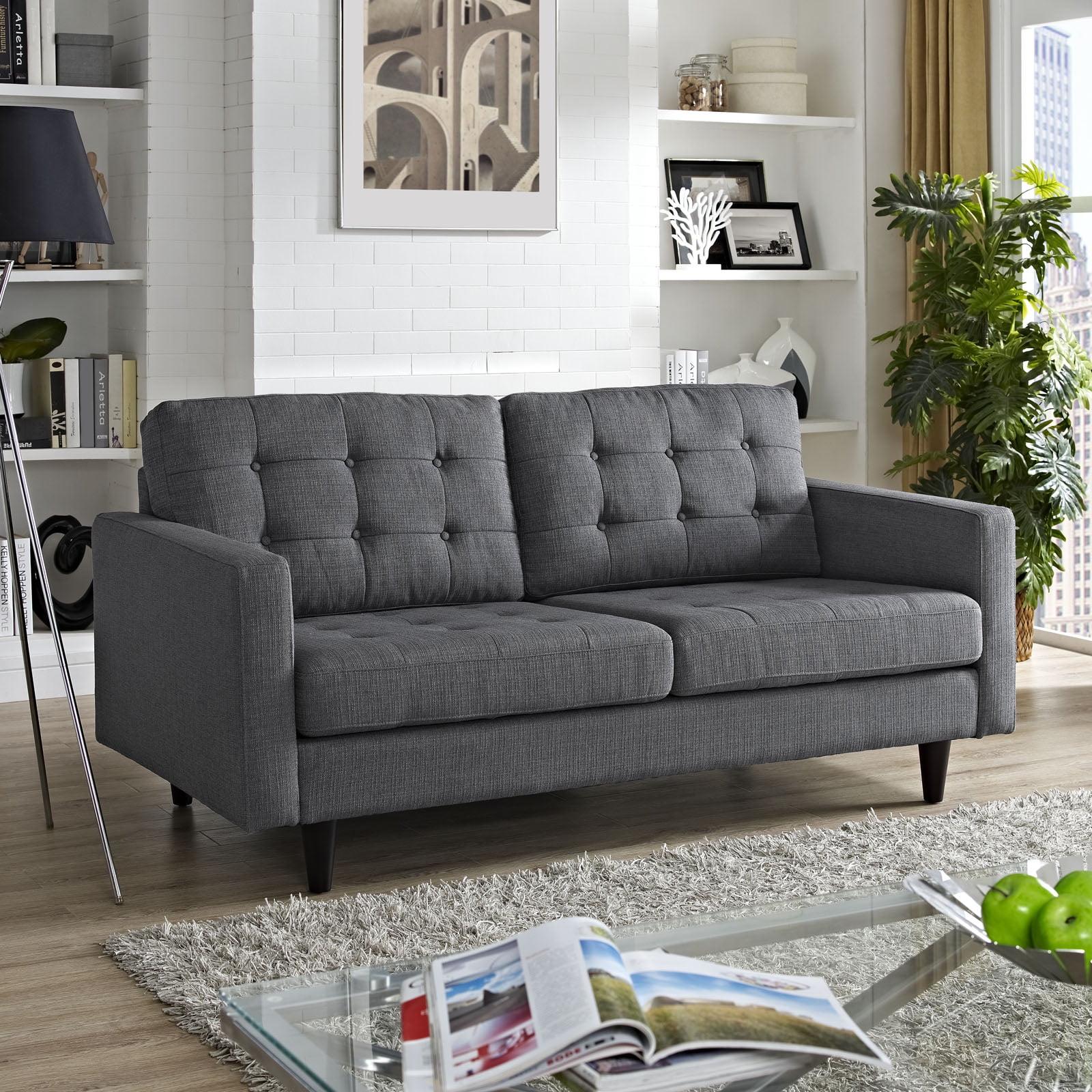 Modway Empress Modern Upholstered Fabric Tufted Loveseat in Gray