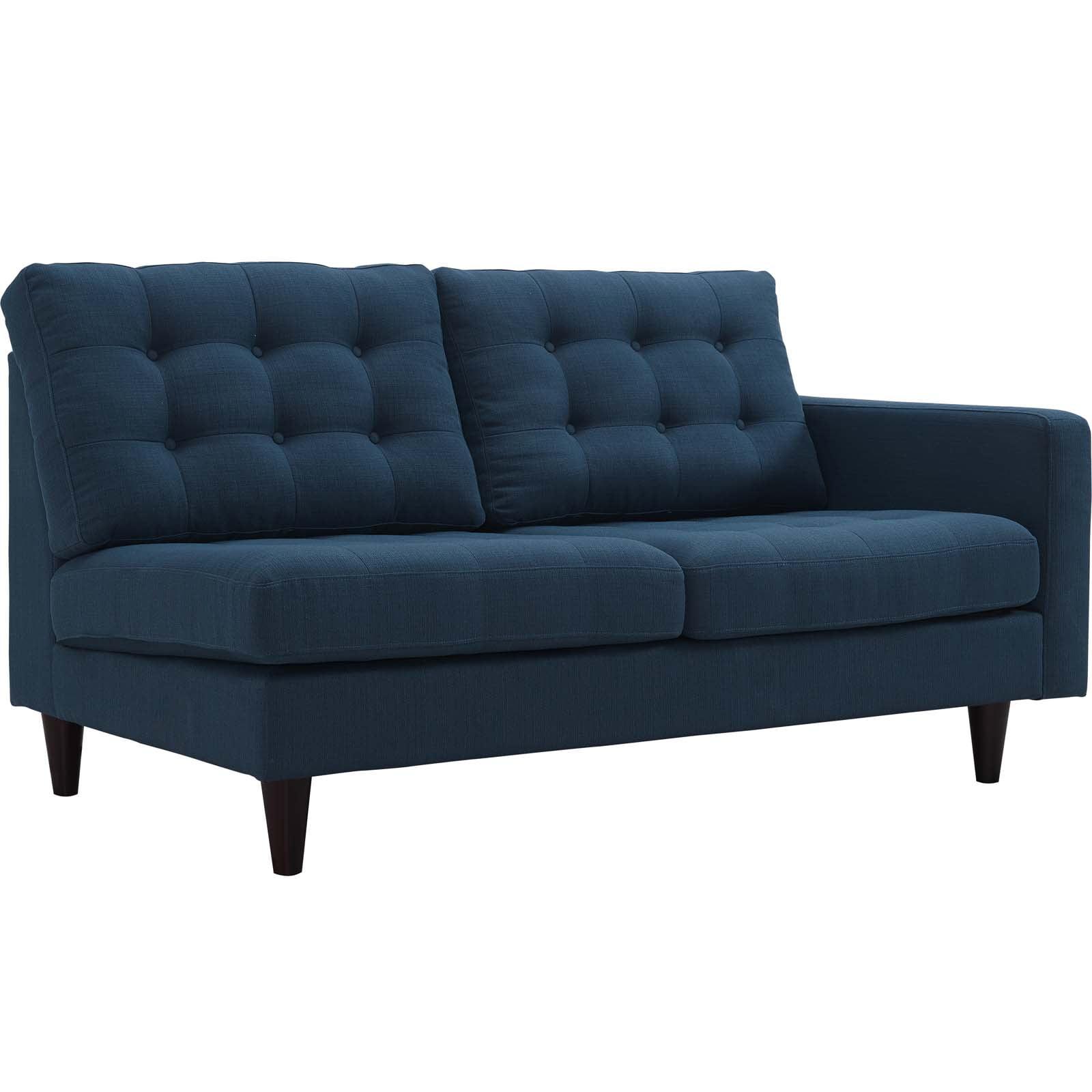 Azure Tufted Fabric Loveseat with Wood Legs