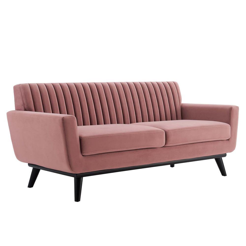 Dusty Rose Velvet Tufted Loveseat with Track Arms and Wood Legs