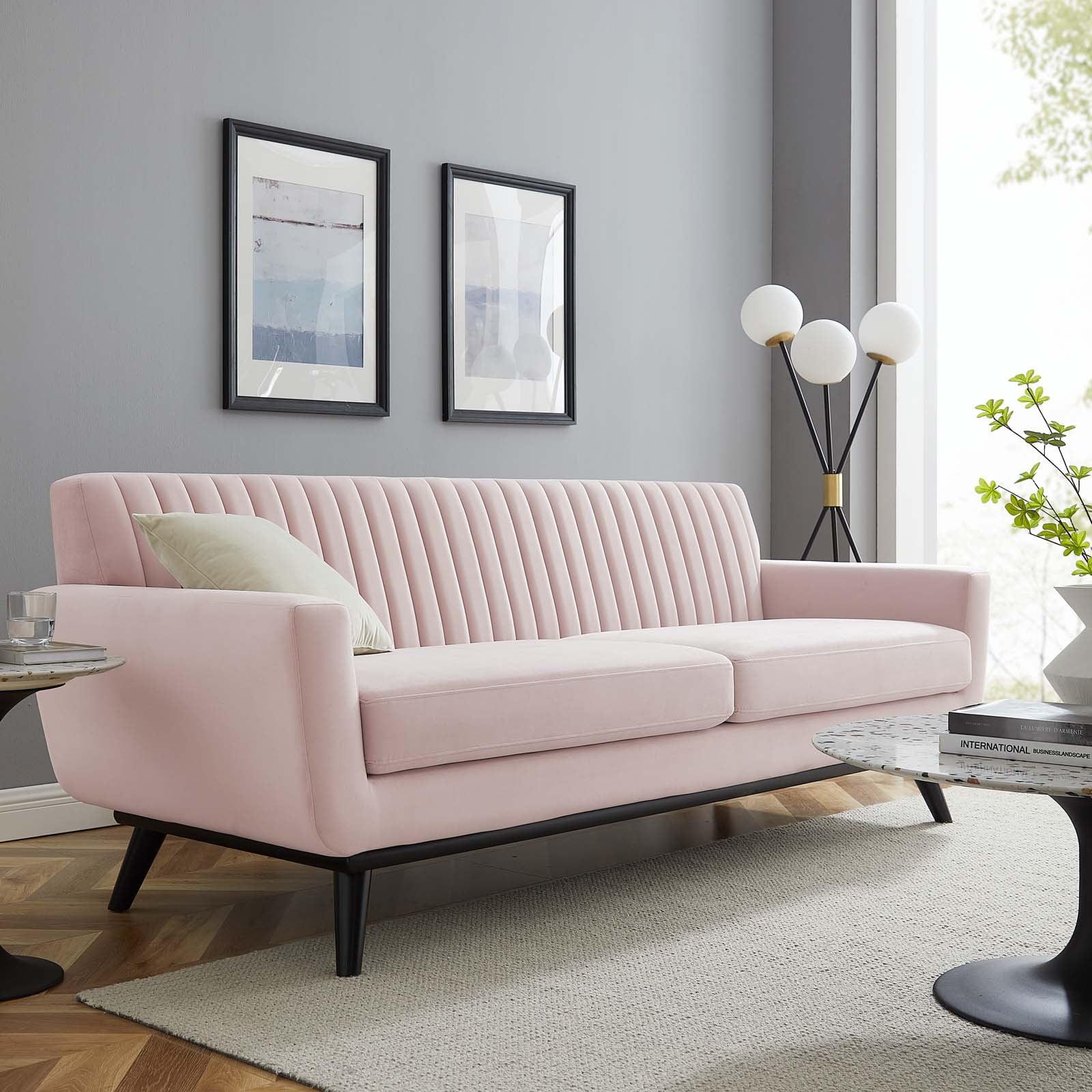 Modway Engage Channel Tufted Performance Velvet Sofa in Pink