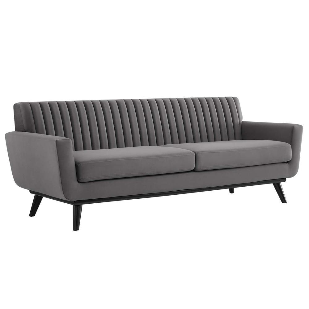 Engage Channel Tufted Performance Velvet Sofa Gray - Modway: Upholstered, Wood Frame, Foam Fill