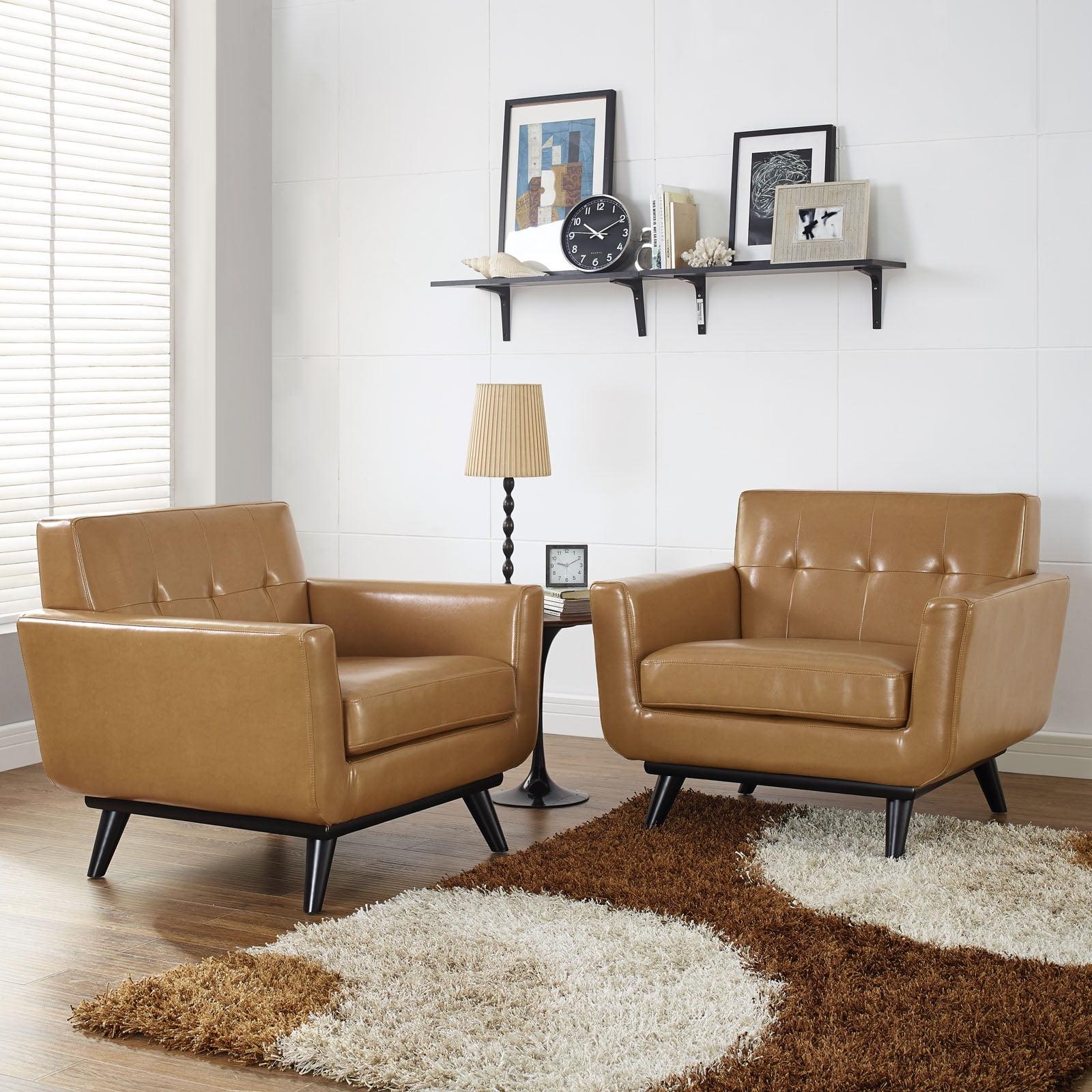 Engage 80'' Tan Leather Sofa with Rubberwood Legs