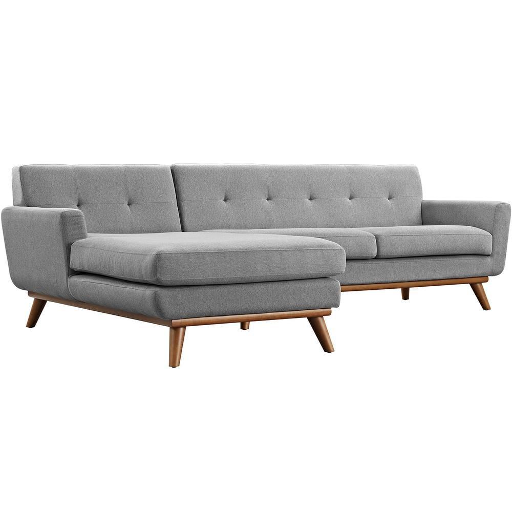 Expectation Gray Tufted Fabric Left-Facing Sectional Sofa with Wood Legs