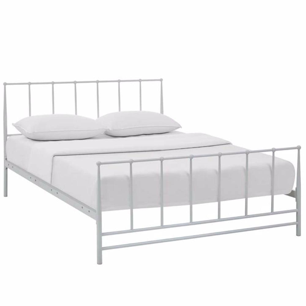 Estate White Metal King Bed Frame with Headboard and Slats