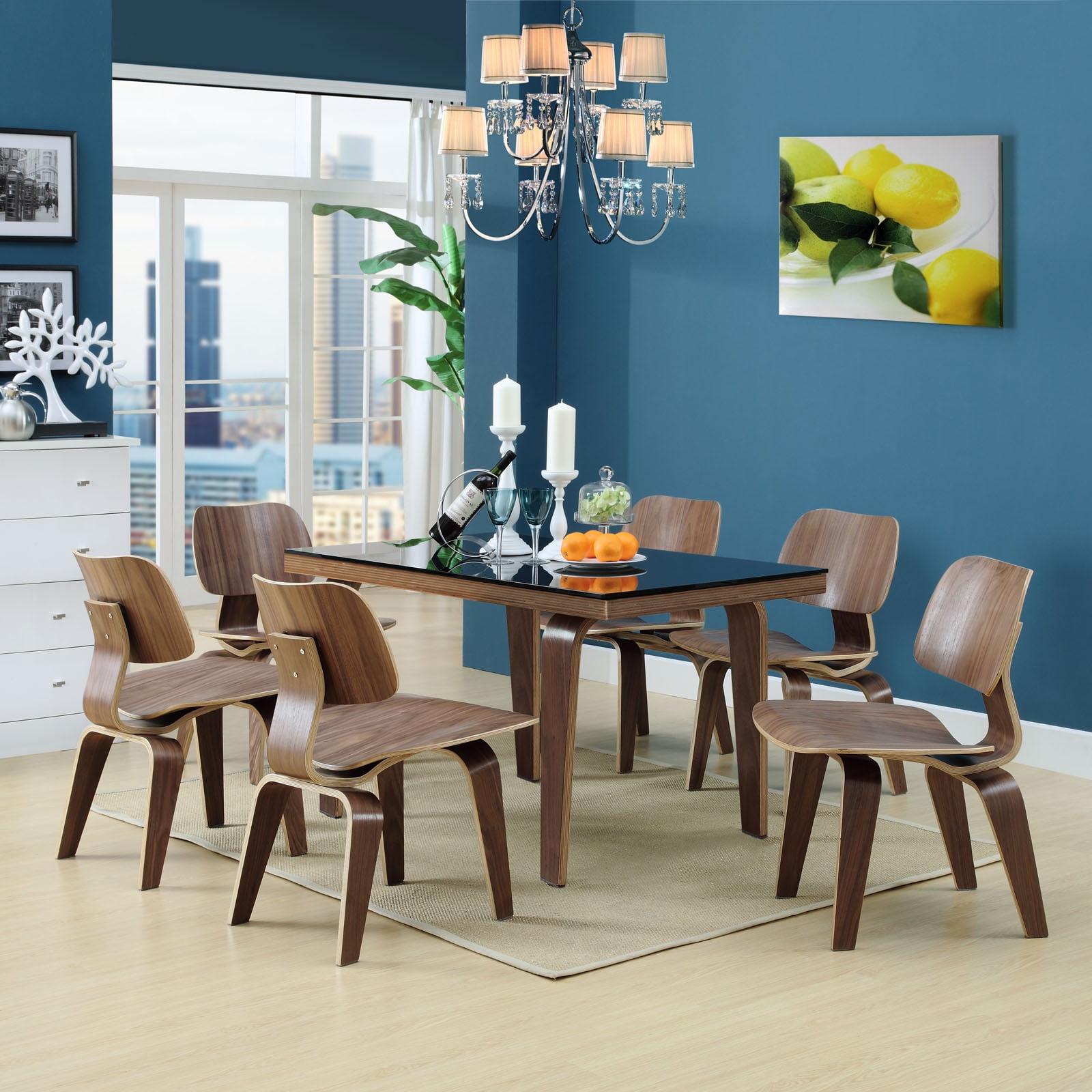 Modway Fathom 18.5" Style Wood Dining Chairs in Walnut (Set of 6)