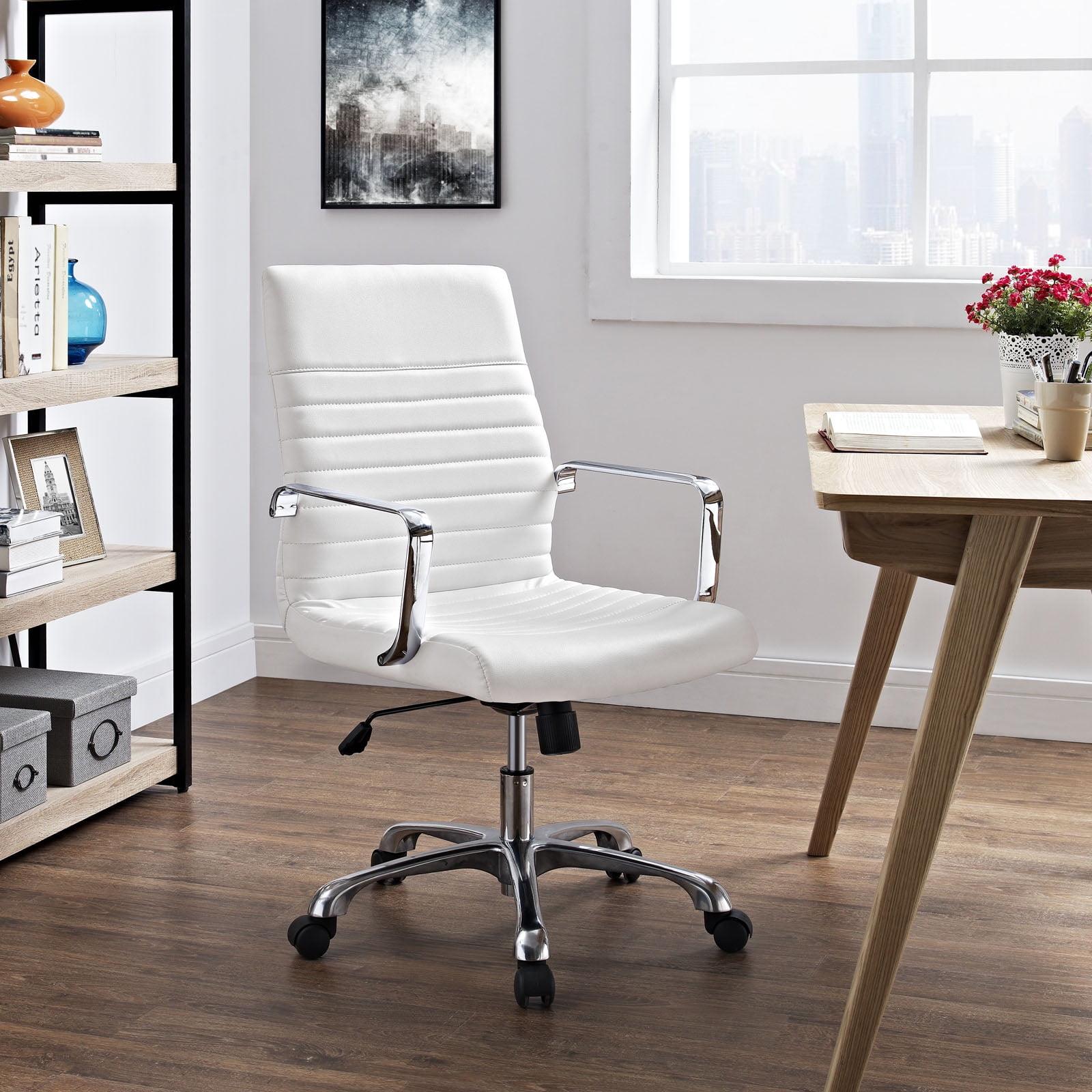 White Ergonomic Vinyl Swivel Office Chair with Fixed Arms