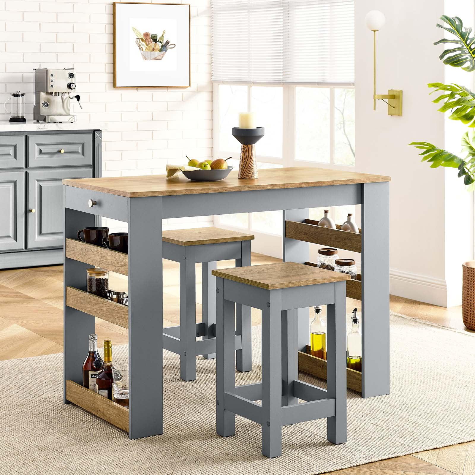 Galley 3-Piece Kitchen Island And Stool Set In Oak Gray