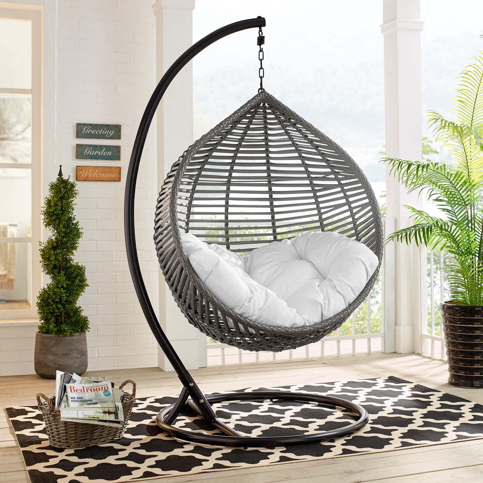 Modway Garner Teardrop Outdoor Patio Swing Chair in Gray White