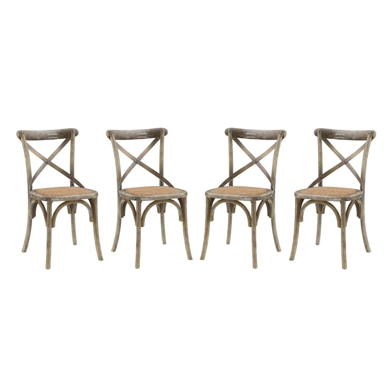 Modway Gear 18.5" Elm Wood and Rattan Dining Side Chair in Gray (Set of 4)