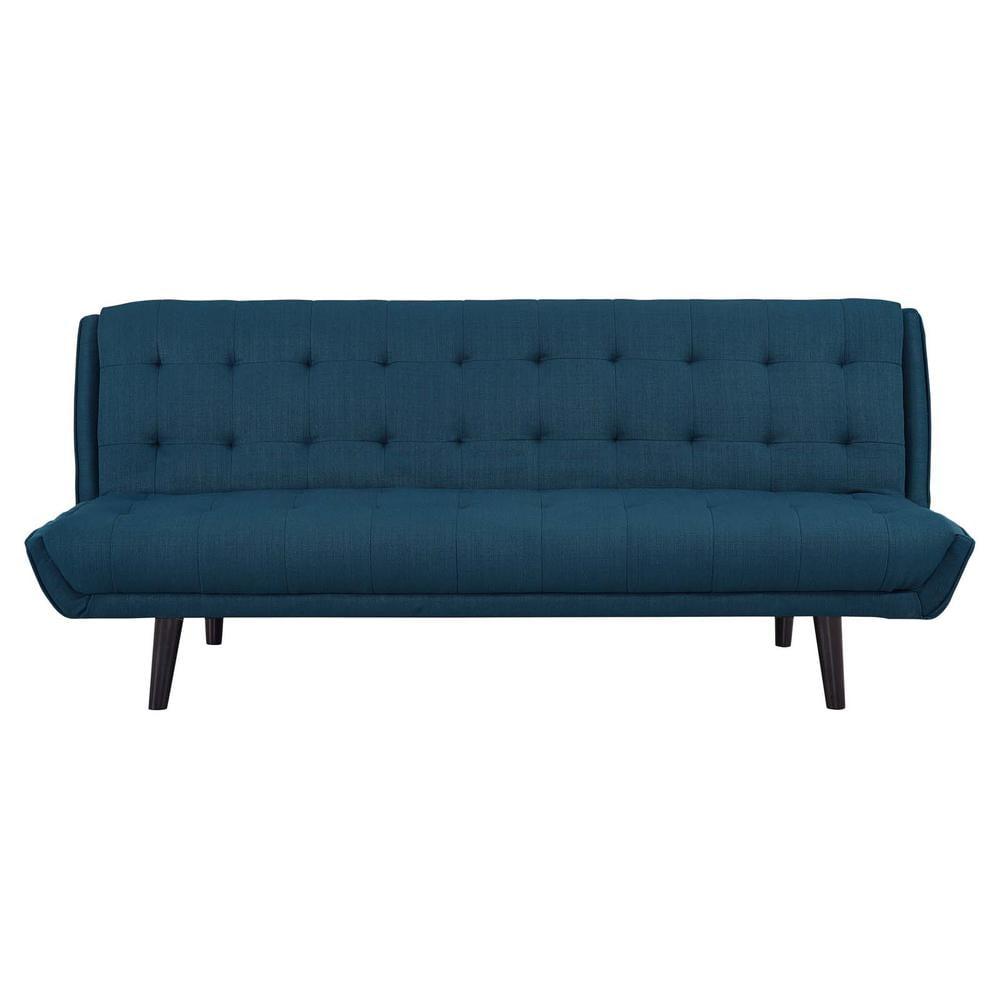 Modway Glance Tufted Convertible Fabric & Wood Sofa Bed in Azure and Black