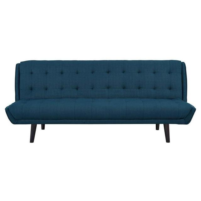 Modway Glance Tufted Convertible Fabric & Wood Sofa Bed in Azure and Black
