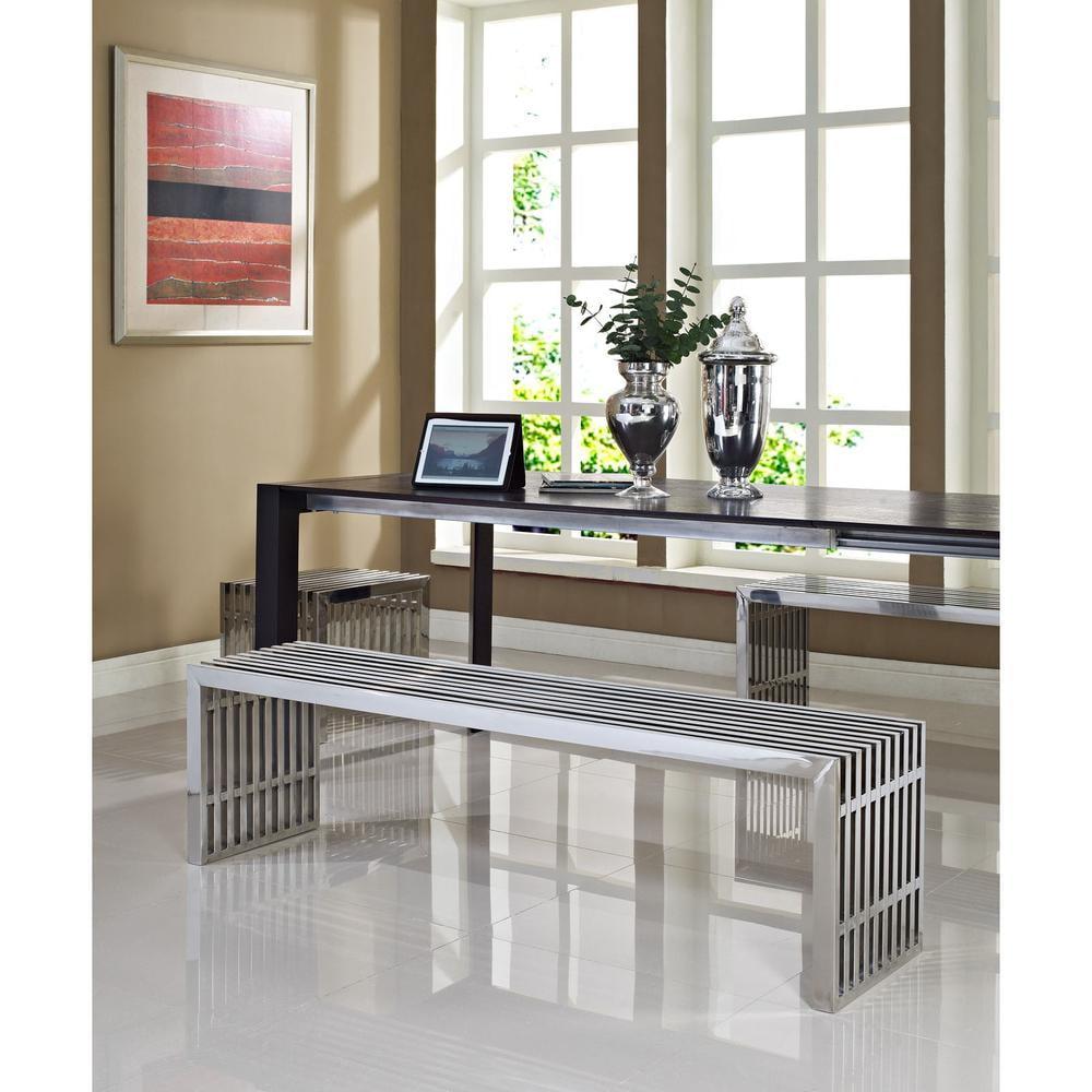 Radiant Silver Stainless Steel Modern Bench Trio, 15"x17"x20"