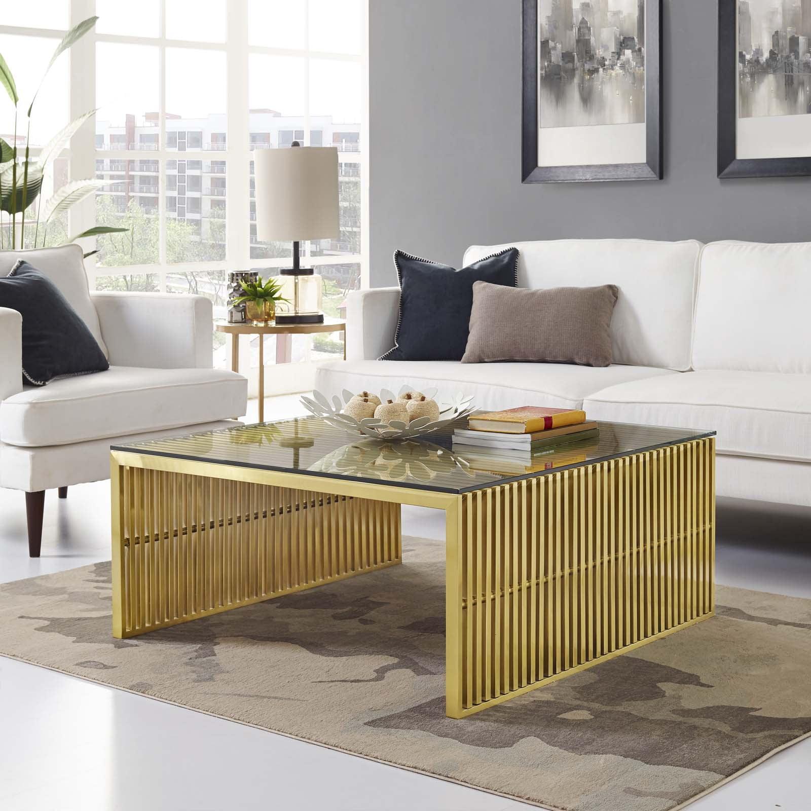Gridiron Gold Stainless Steel Square Coffee Table