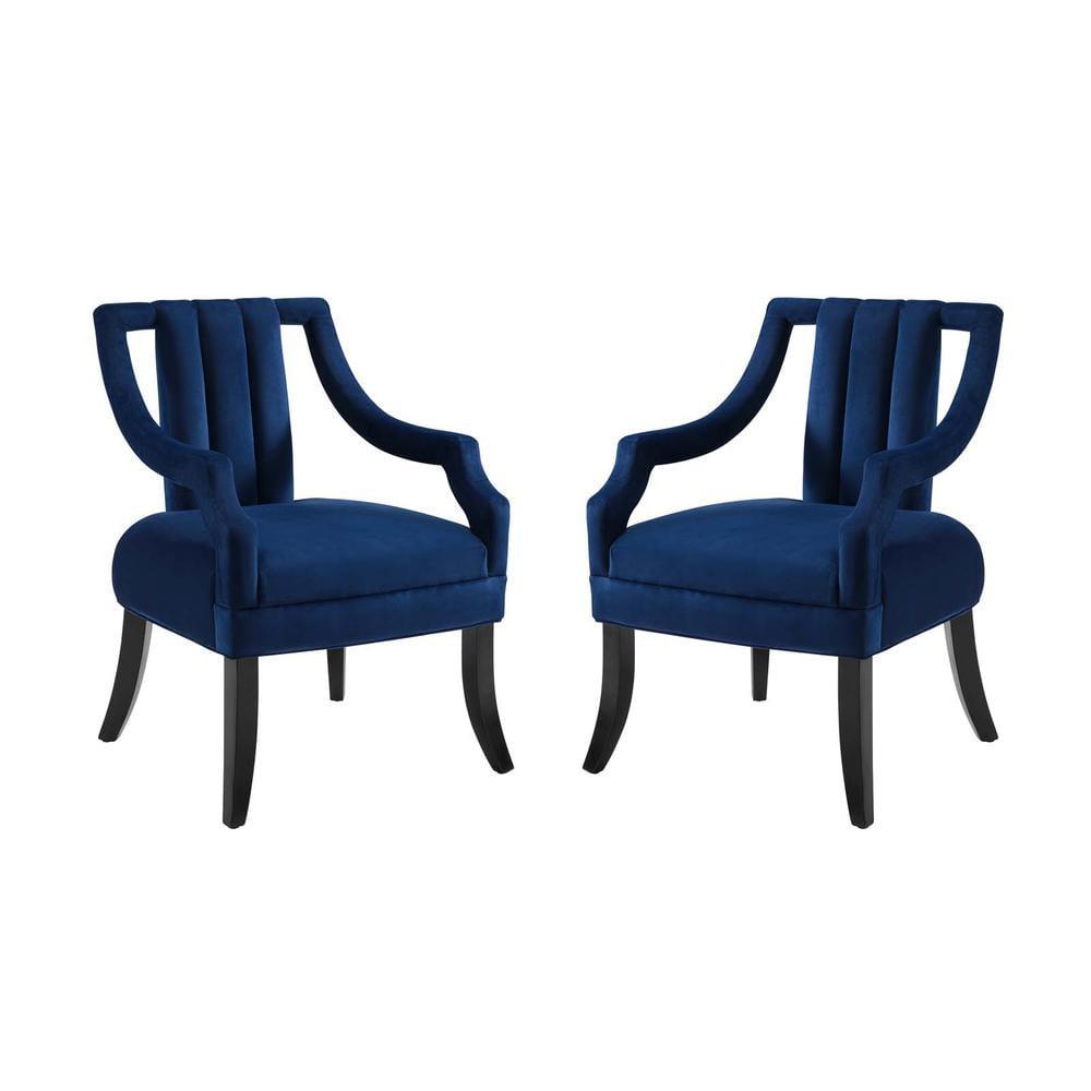 Modway Harken Performance Velvet Upholstered Accent Arm Chair in Navy (Set of 2)