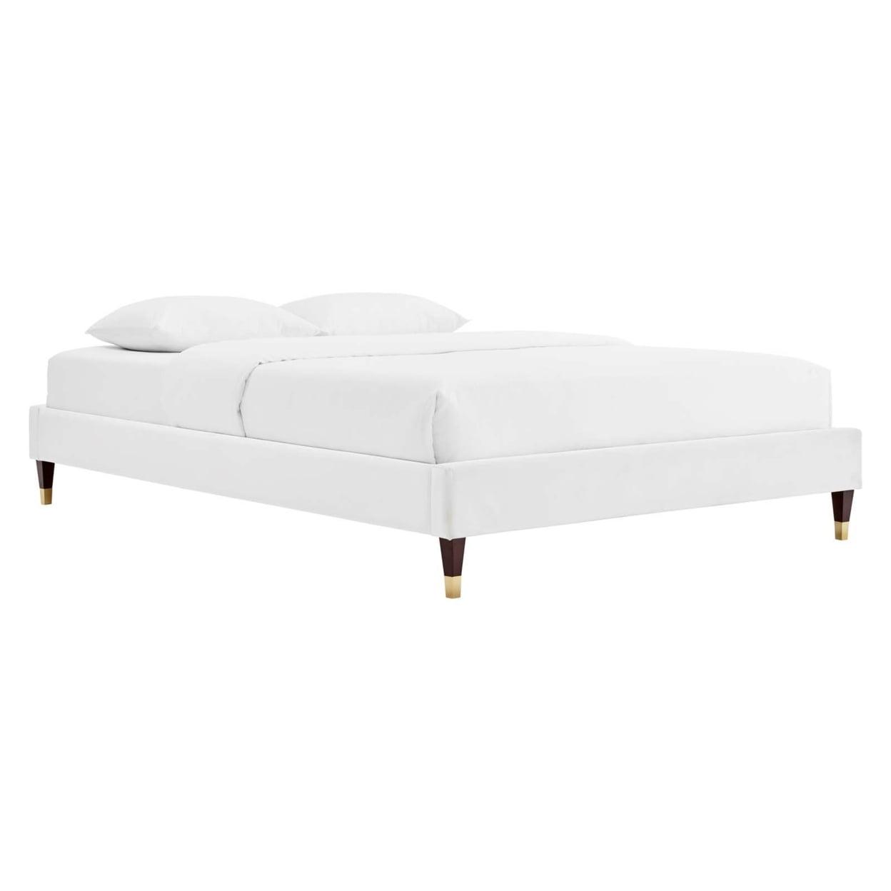 Modway Harlow Queen Performance Velvet Platform Bed Frame in White