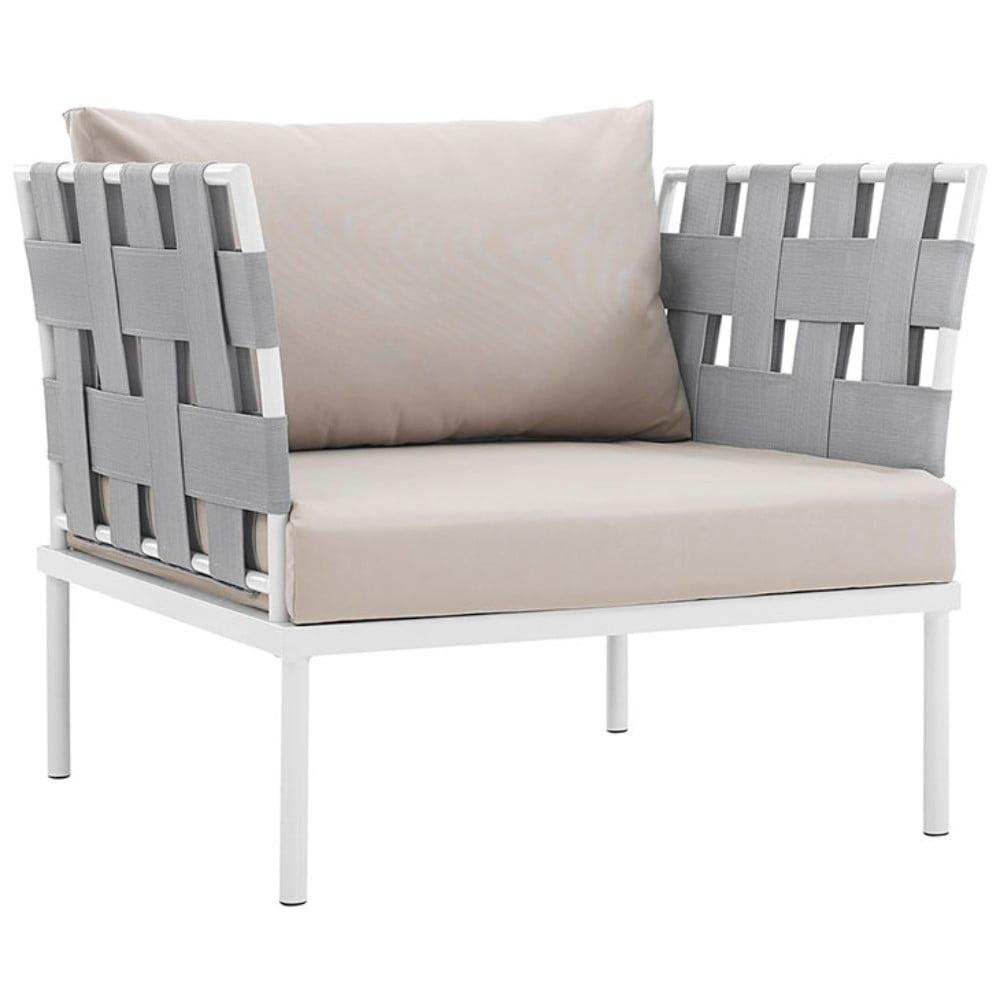 Harmony Beige Rattan Outdoor Lounge Chair with Washable Cushions