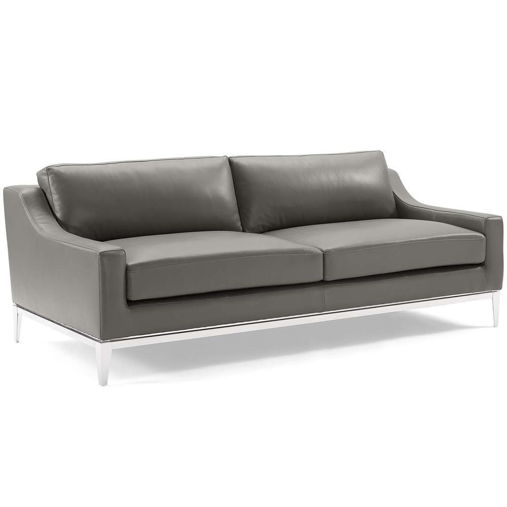 Harness 83.5" Stainless Steel Base Leather Sofa by Modway