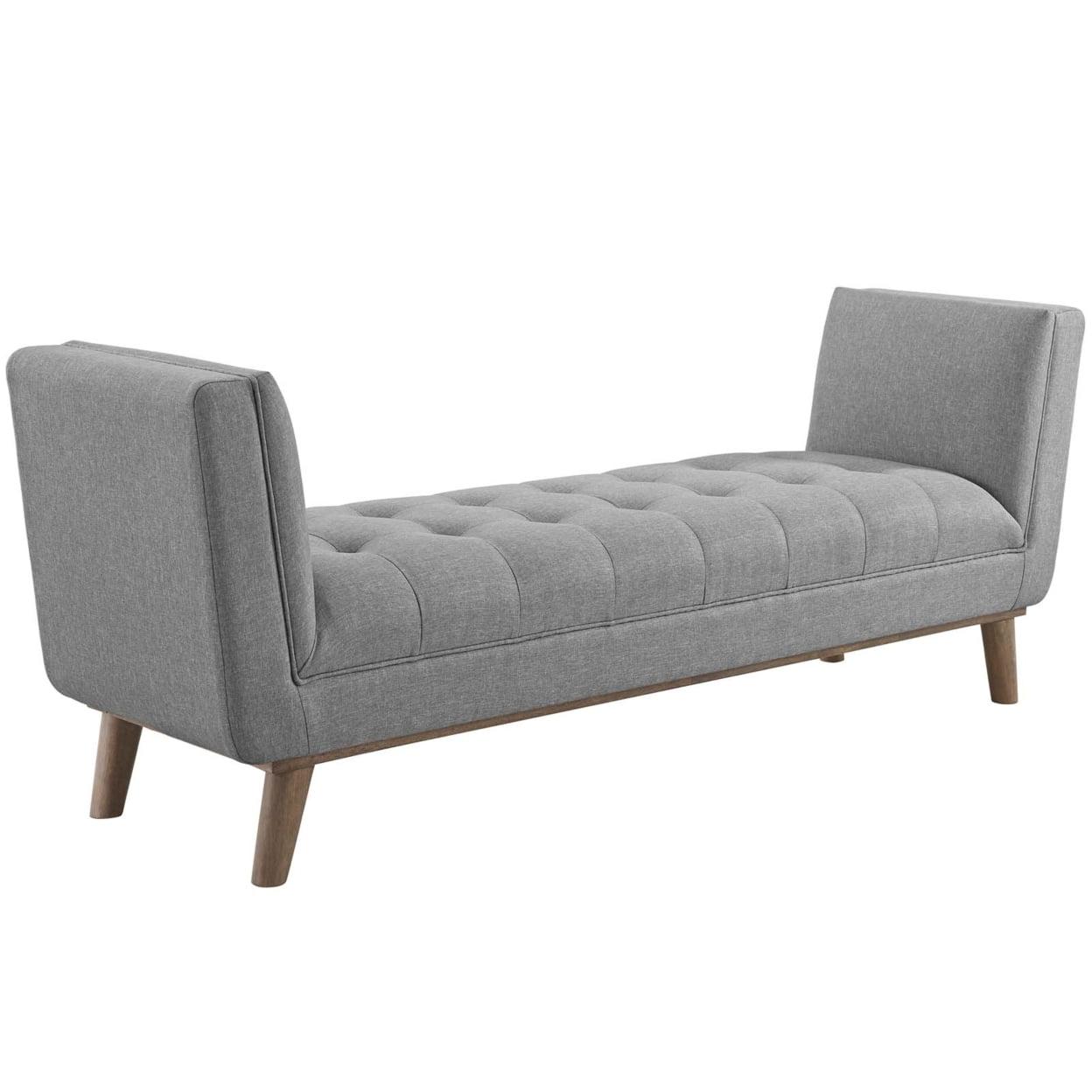 Haven Light Gray Tufted Fabric Mid-Century Accent Bench
