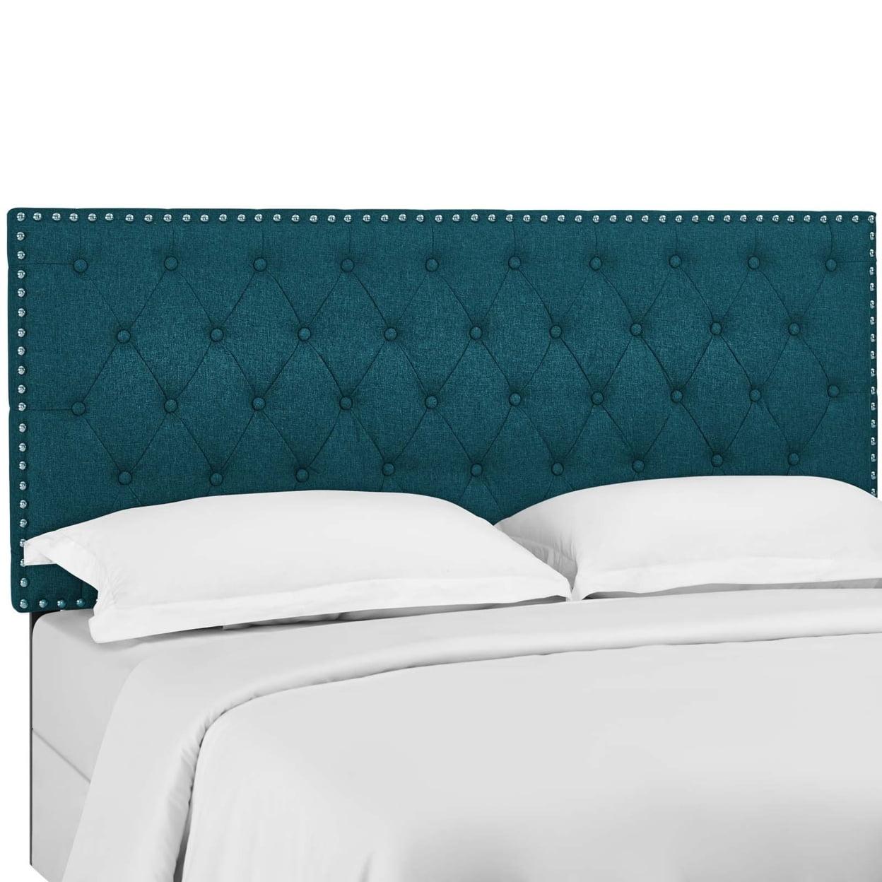 Helena Teal Tufted King Upholstered Linen Headboard