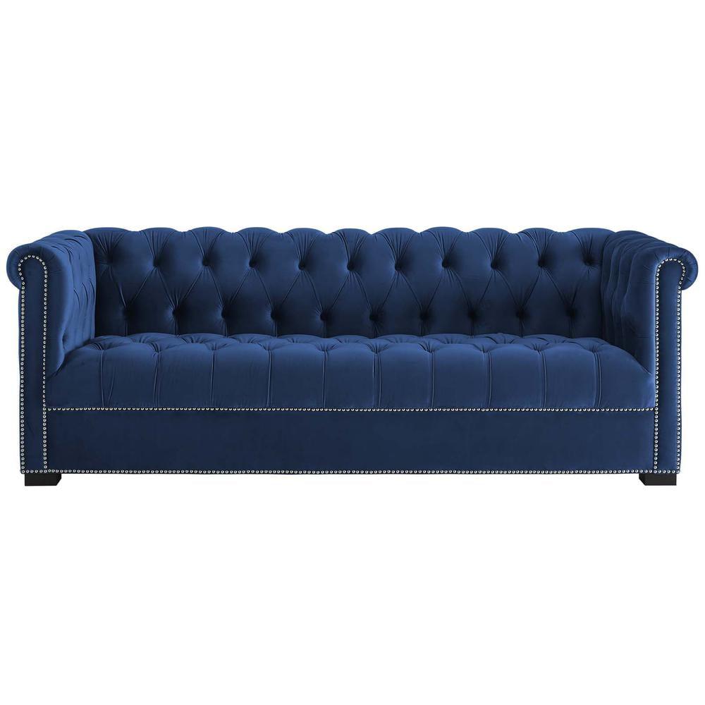 Modway Heritage Performance Velvet Sofa in Midnight Blue