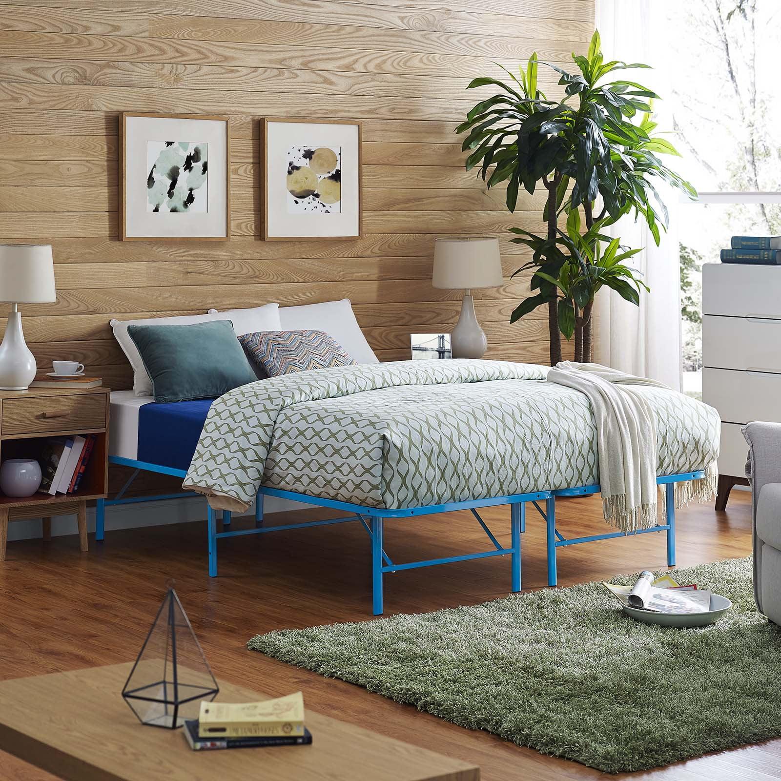 Horizon Light Blue Queen Metal Platform Bed Frame