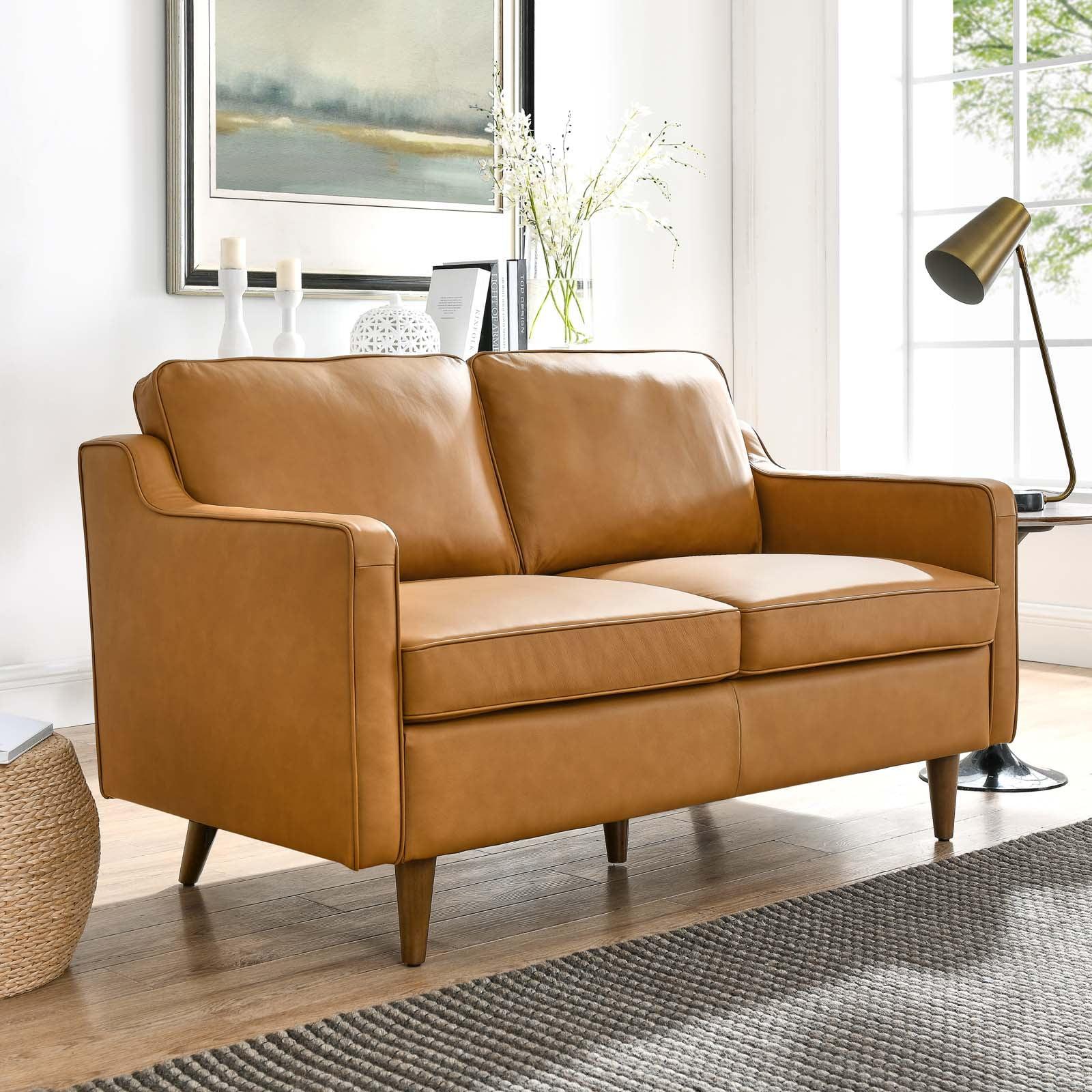 Modway Impart Genuine Leather Loveseat in Tan