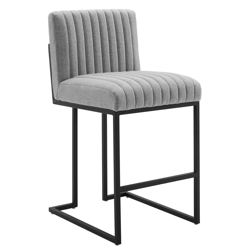 Light Gray Channel Tufted Metal Counter Stool