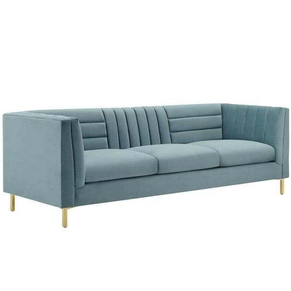 Modway Ingenuity Channel Tufted Performance Velvet Sofa in Light Blue