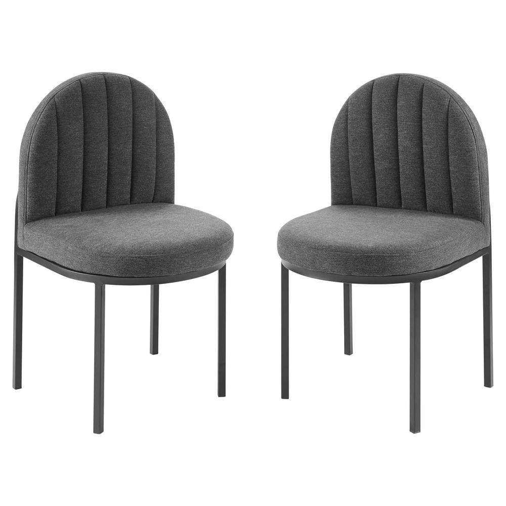 Vintage Glamour Channel Tufted Black Charcoal Upholstered Side Chair