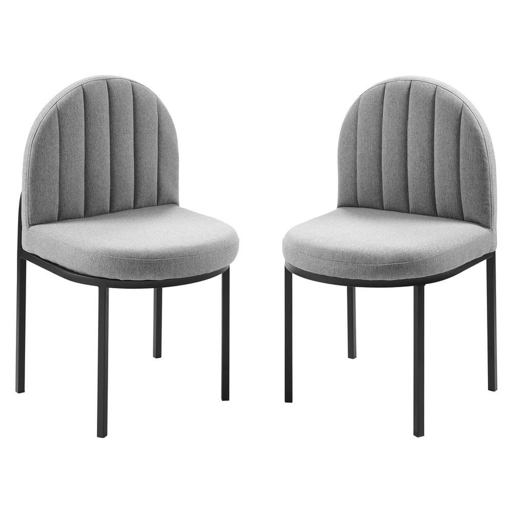 Isla Channel Tufted Side Chair in Black & Light Gray with Metal Frame