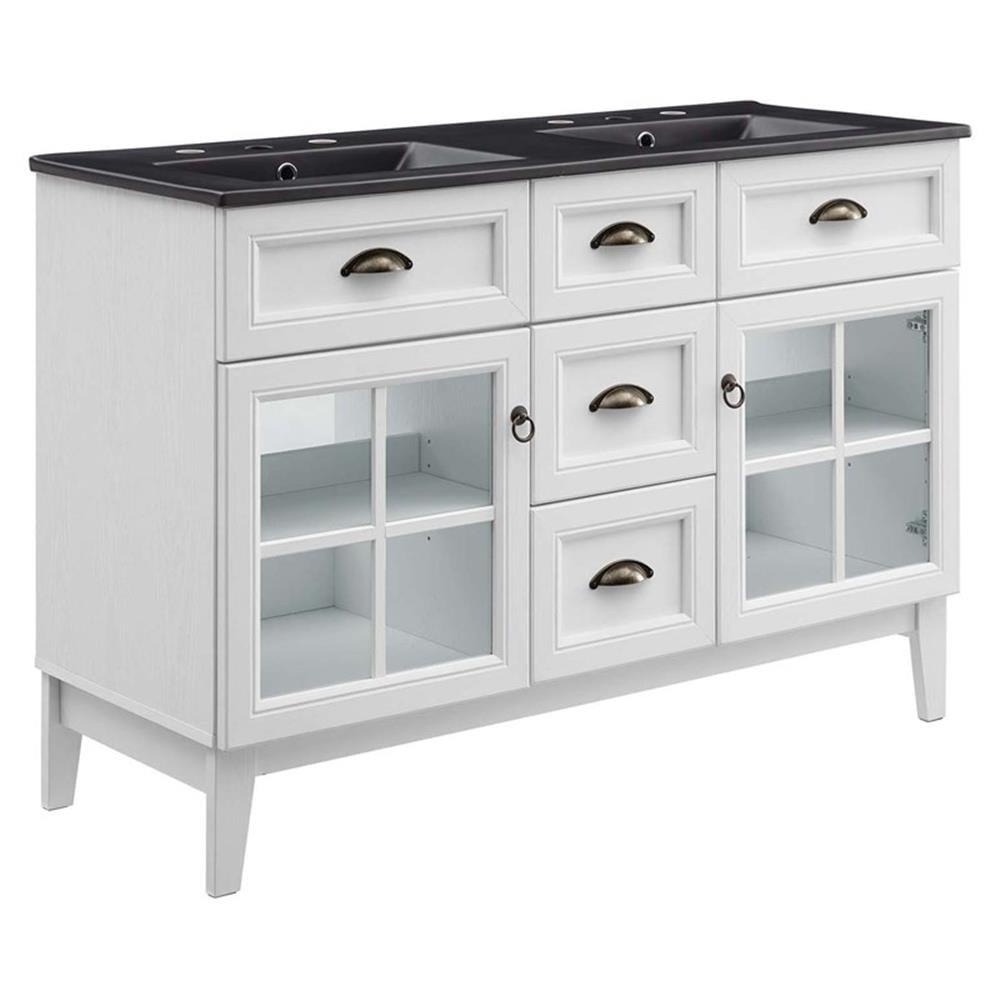 Isle 48" White and Black Double Bathroom Vanity Cabinet