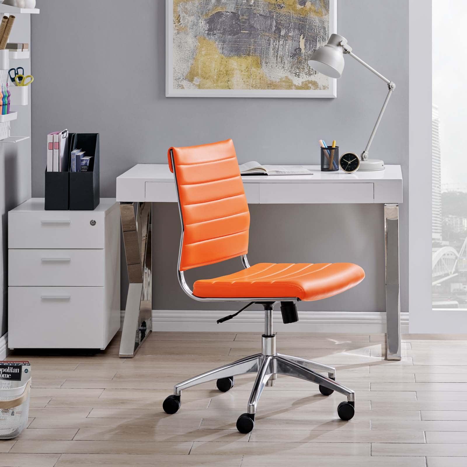 Orange Armless Swivel Office Chair with Metal Base