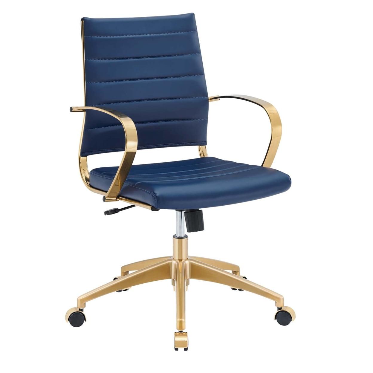 Navy Faux Leather Gold Midback Swivel Office Chair