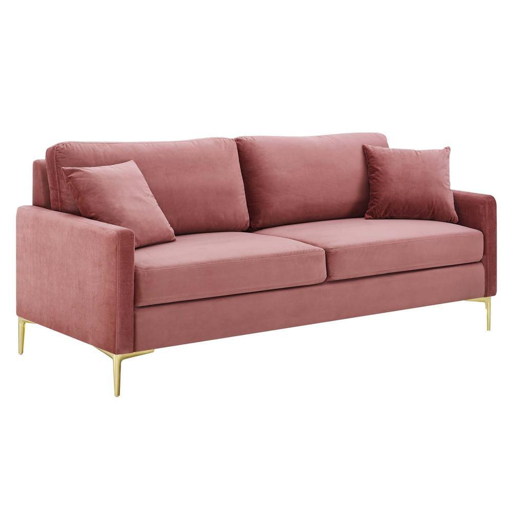 Dusty Rose Tufted Velvet Track Arm Sofa with Wood Frame