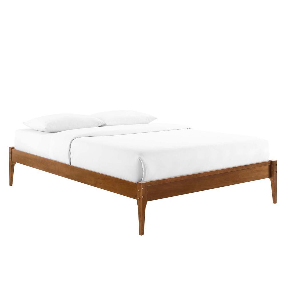 Mid-Century Full Platform Bed in Walnut with Upholstered Headboard