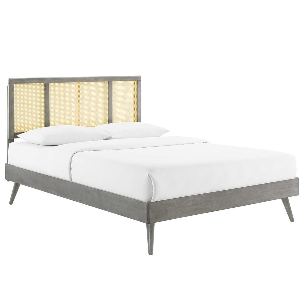 Kelsea Mid-Century Cane and Natural Wood Full Platform Bed